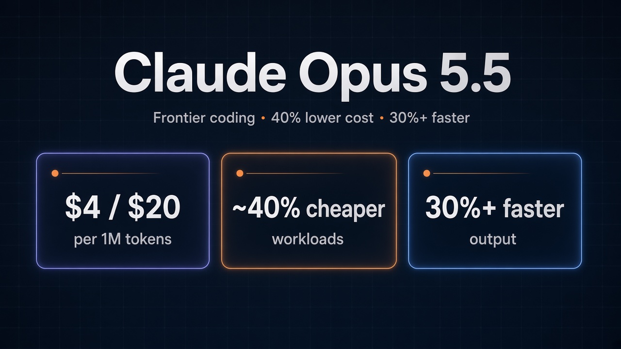 Claude Opus 5.5 — frontier coding, 40% lower cost, 30%+ faster